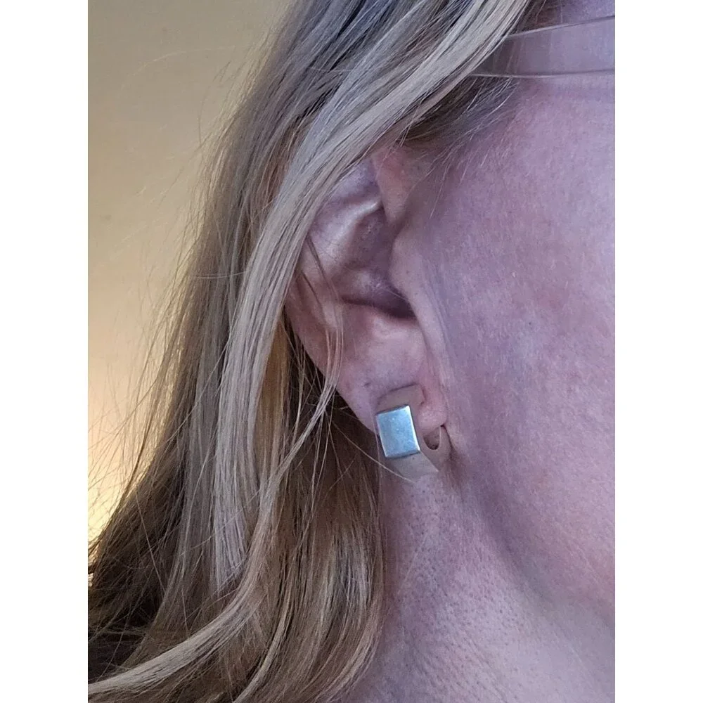 Sterling Silver Geometric C-Hoop Earrings Bold .75" Modern Hexagon Design - Picture 13 of 13